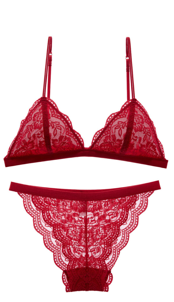 Knit Lace Bralette Bra & Crochet Lace G-String Thong Panty __HER-BR008