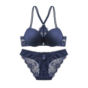 Sey Lace Sector Decor on Back Push Up Full Coverage Bra Sets __HER-BR009