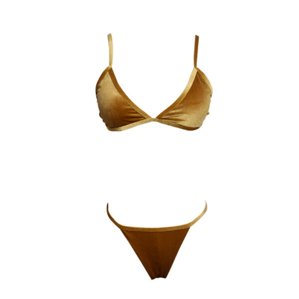 Velvet Waist Triangle Shade Tied Halterneck Bikini ___WSW-AL005